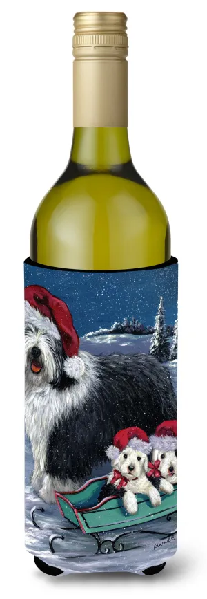 Old English Sheepdog Christmas Snow Wine Bottle Hugger PPP3120LITERK