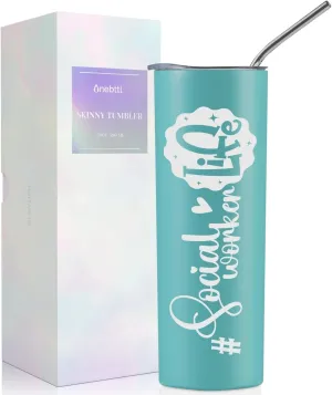 Onebttl Social Worker Gifts For Women - Social Worker Life - 20oz/590ml Stainless Steel Insulated Tumbler with Straw - Social Work Month, Appreciation, Graduation Gifts for BSW, MSW, DSW - (Blue)