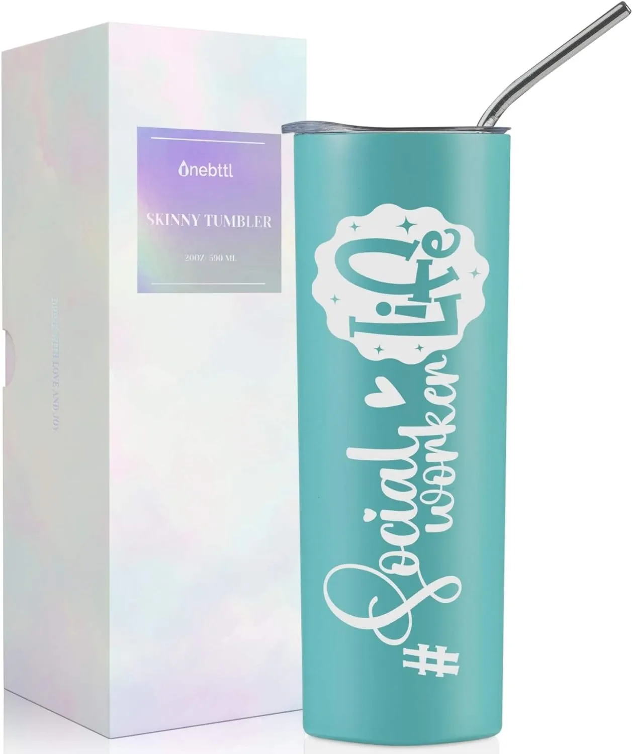 Onebttl Social Worker Gifts For Women - Social Worker Life - 20oz/590ml Stainless Steel Insulated Tumbler with Straw - Social Work Month, Appreciation, Graduation Gifts for BSW, MSW, DSW - (Blue)