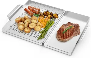 Onlyfire BBQ Grill Tray, Stainless Steel Grill Topper Grill Pan with Holes and Handle for Grilling Veggies, Meat & Seafood, Outdoor Flat Top Grilling Basket for Any Grills