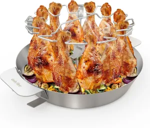 Onlyfire Stainless Steel Chicken Wing Leg Rack with Drip Pan, Hold up to 12 Chicken Legs for Weber Gourmet BBQ System, Kettle Grill, and Kamado Grill
