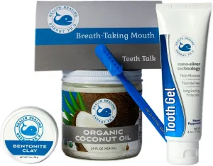 Oral Care Kit | Teeth Whitening Pack Includes Bentonite Clay, Blotting Brush, Silver Toothpaste Gel and Coconut Oil | Formulated for Fresh Breath and Super Clean Mouth