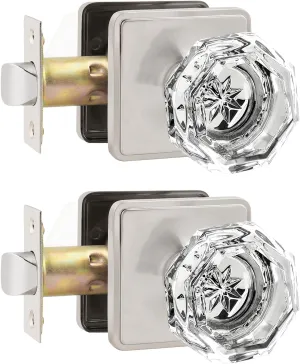 Orger 2 Pack Passage Door Knobs Set, Octagonal Crystal Glass Gatehouse Keyless Door Knob, Hall and Coset Interior Door Knobs, Satin Nickel Door Knobs with Installation Kit