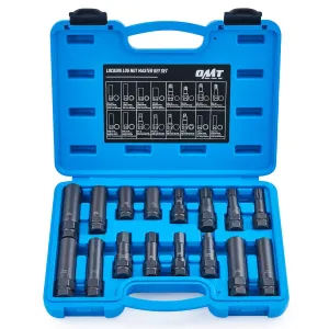 Orion Motor Tech 16pc Locking Lug Nut Master Key Set, SAE & Metric Wheel Lock Removal Kit for Removing Locking Spline Star Hex and Fluted Hex Lug Nuts, Lug Nut Remover Set for Mechanics and More