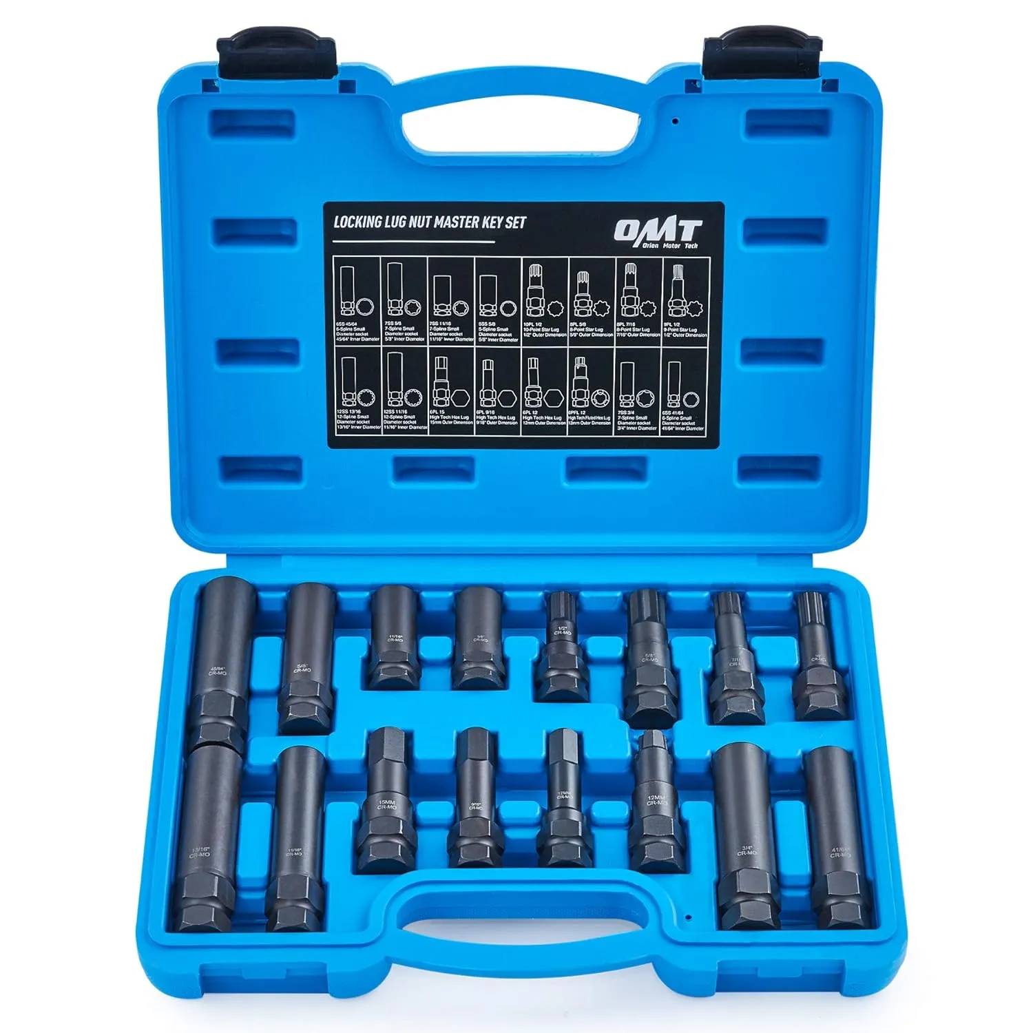 Orion Motor Tech 16pc Locking Lug Nut Master Key Set, SAE & Metric Wheel Lock Removal Kit for Removing Locking Spline Star Hex and Fluted Hex Lug Nuts, Lug Nut Remover Set for Mechanics and More