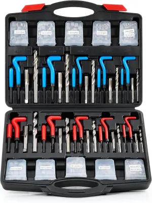 Orion Motor Tech Thread Repair Kit, SAE and Metric Helicoil Repair Kit with HSS Drill Bits Inserts Taps Break Off Tools, Rethreading Tools in 1/4" 5/16" 3/8" 7/16" 1/2" & M5 M6 M8 M10 M12 Sizes