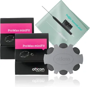 Oticon Prowax Minifit Replacement Wax Filters for Hearing Aids Bundled with Puget SoundLabs Hearing Aid Brush for Wax Guards, Vent Cleaning Tool, Microfiber Cleaning Cloth Kit (2 Pack)