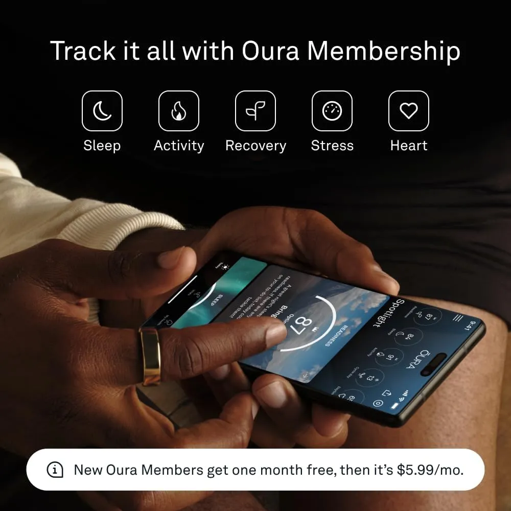 Oura Ring Gen3 Horizon - Gold - Size 7 - Smart Ring - Size First with Oura Ring Gen3 Sizing Kit - Sleep Tracking Wearable - Heart Rate - Fitness Tracker - 5-7 Days Battery Life