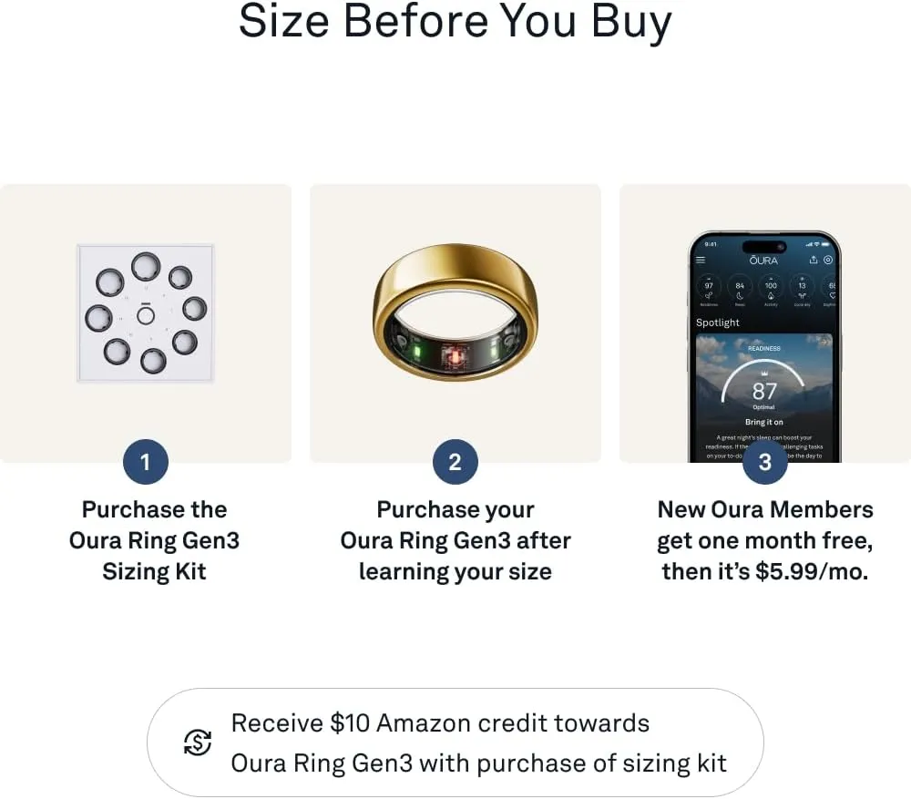 Oura Ring Gen3 Horizon - Gold - Size 7 - Smart Ring - Size First with Oura Ring Gen3 Sizing Kit - Sleep Tracking Wearable - Heart Rate - Fitness Tracker - 5-7 Days Battery Life