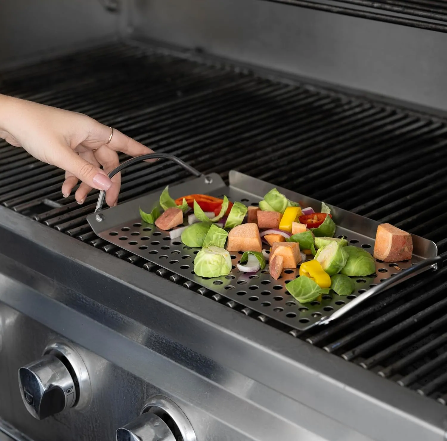 Outset 76630 Stainless Steel Grill Topper Grid, Set of 2, 11"x7" and 11"x17"