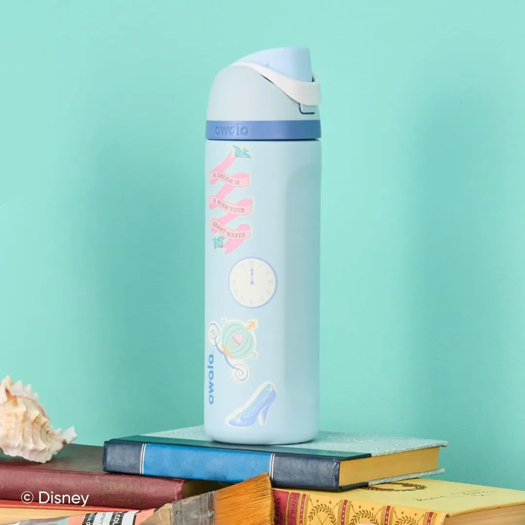 Owala Disney Princess FreeSip Insulated Stainless Steel Water Bottle with Straw for Sports and Travel, BPA-Free Sports Water Bottle, 24 oz, Cinderella