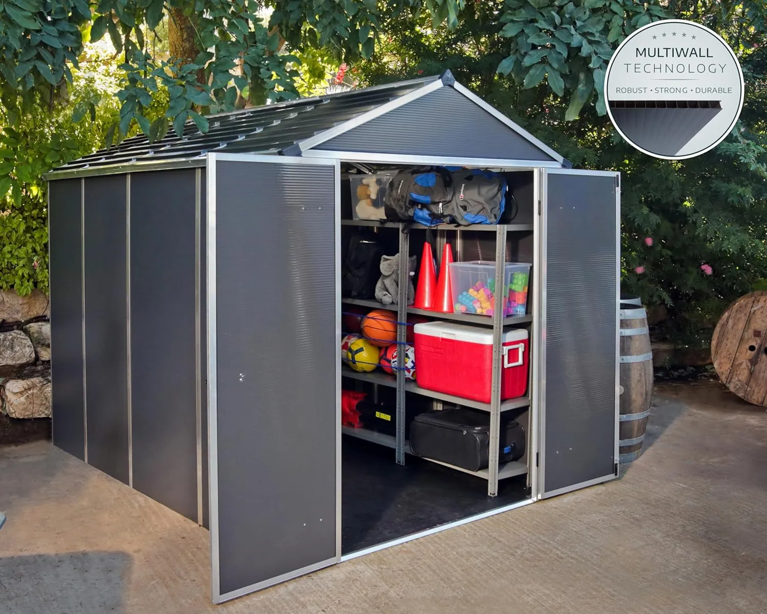Palram - Canopia Rubicon Storage Shed, 6'x10' DIY Backyard Shed, Gray Polycarbonate Panels and Aluminum Frame, Sheds & Outdoor Storage for Lawn Mower, Bike, Garden Tools, Outdoor Storage Box Shed