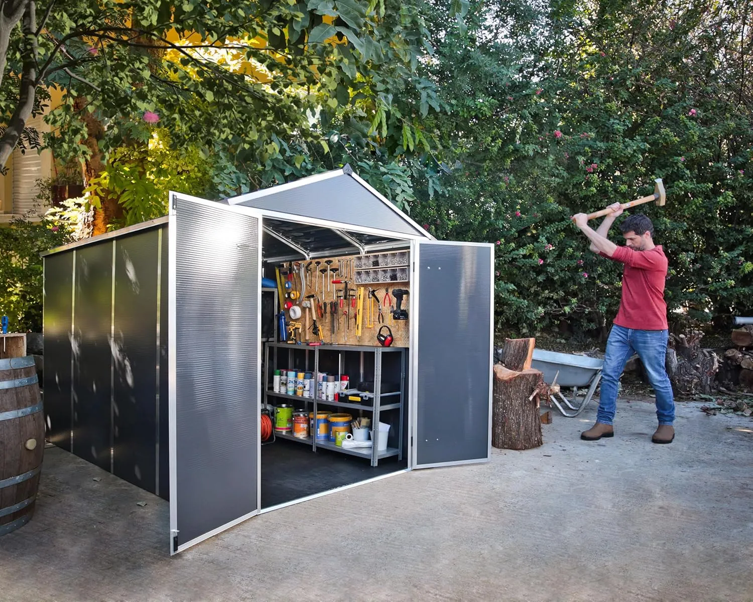 Palram - Canopia Rubicon Storage Shed, 6'x10' DIY Backyard Shed, Gray Polycarbonate Panels and Aluminum Frame, Sheds & Outdoor Storage for Lawn Mower, Bike, Garden Tools, Outdoor Storage Box Shed