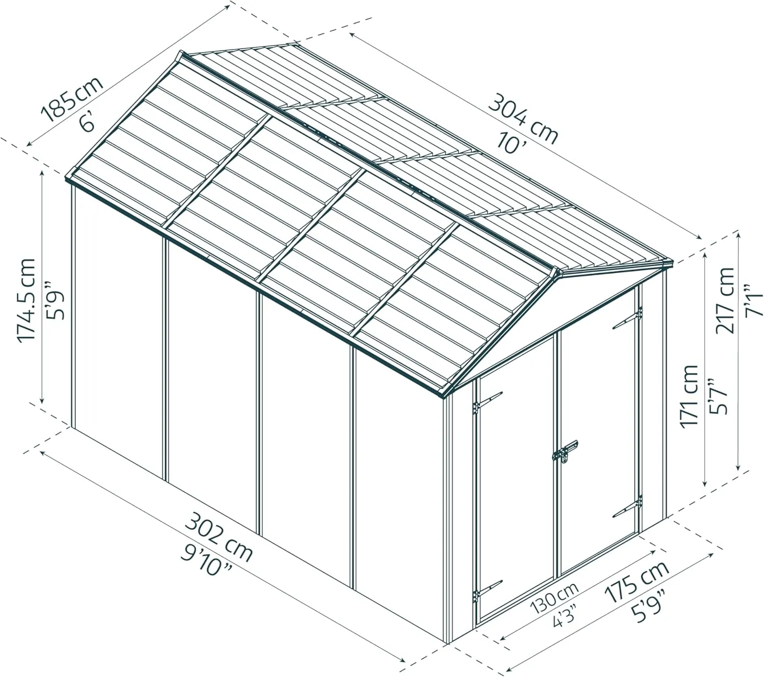Palram - Canopia Rubicon Storage Shed, 6'x10' DIY Backyard Shed, Gray Polycarbonate Panels and Aluminum Frame, Sheds & Outdoor Storage for Lawn Mower, Bike, Garden Tools, Outdoor Storage Box Shed