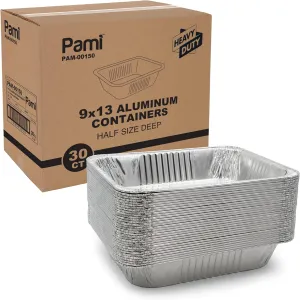 PAMI Aluminum Baking Pans, Half Size, Deep [Pack of 30] - 9”x13” Heavy-Duty Oven & Freezer Safe Food Storage Containers- Tin Foil Pans For Grilling, Roasting, BBQ & Baking- Foil Takeout Containers