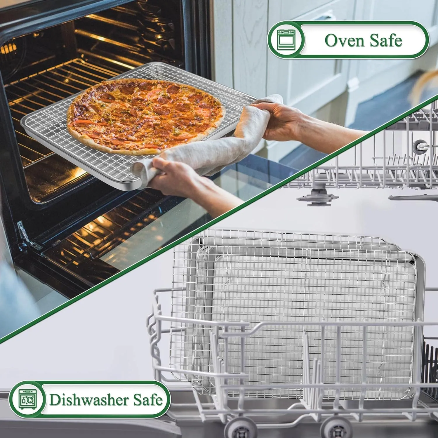 P&P CHEF 16 Inch Baking Sheet and Rack Set, Stainless Steel Cookies Baking Sheet Large Oven Pan Tray and Cooling Grid Rack for Bread Meats, Oven & Dishwasher Safe, (4Pcs)