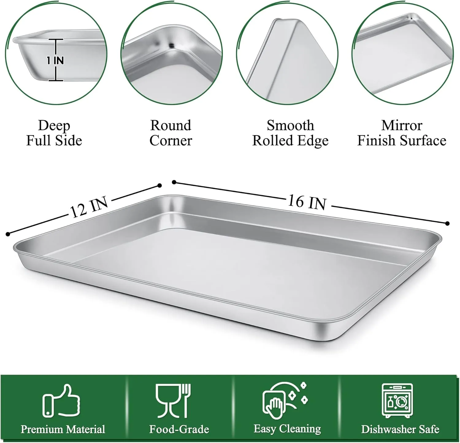 P&P CHEF 16 Inch Baking Sheet and Rack Set, Stainless Steel Cookies Baking Sheet Large Oven Pan Tray and Cooling Grid Rack for Bread Meats, Oven & Dishwasher Safe, (4Pcs)