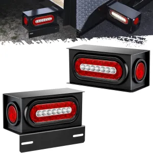 Partsam 2Pcs Steel Trailer Light Boxes Housing Kit w/ 6" Oval Led Trailer Tail Lights with Reverse & 2" Red 4Led Round Side Marker Clearance Lights w/Grommets and wire connectors