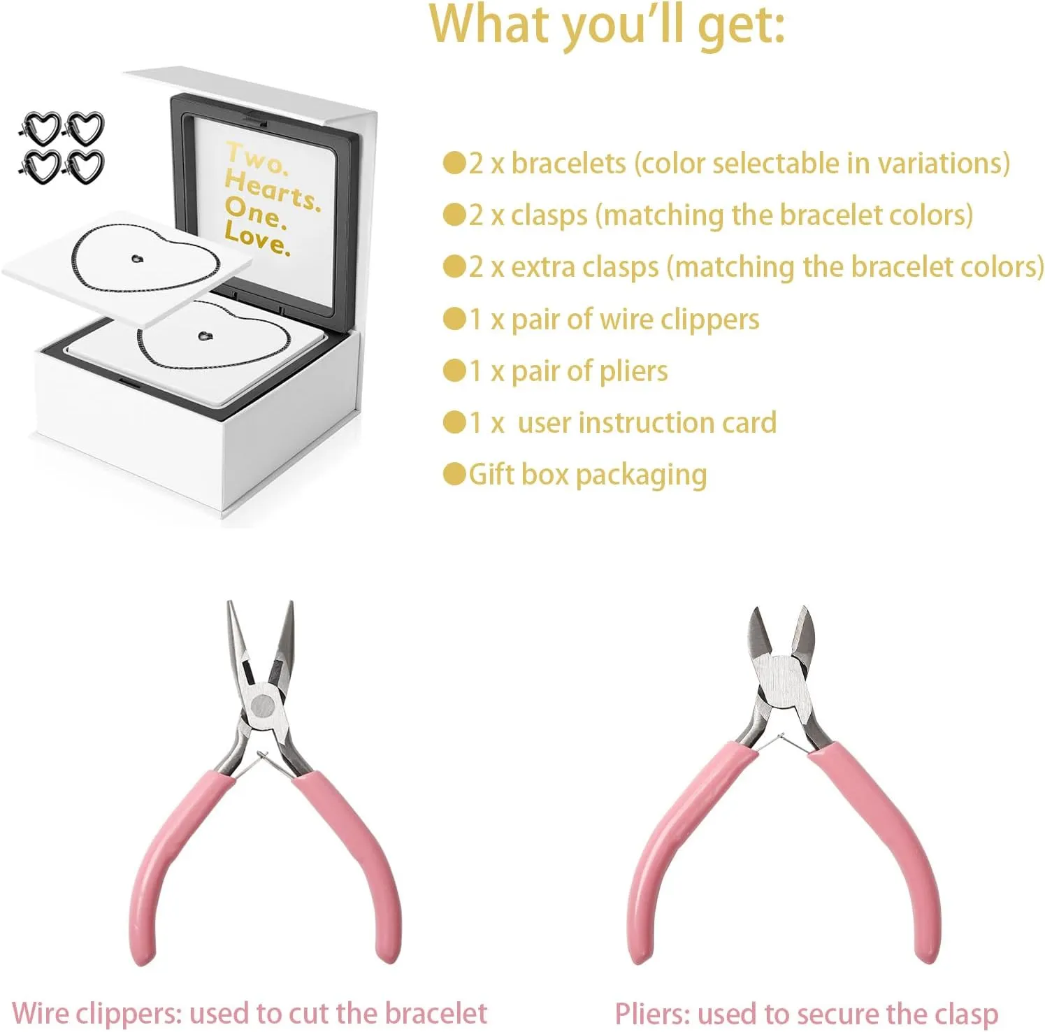 Permanent Couples Bracelet Kit – Locking Heart Clasp DIY Bracelet Set for Couples, Friends, and Family – Unique Gift for Anniversary, Valentine’s Day, Birthday – His & Hers Matching Bracelets