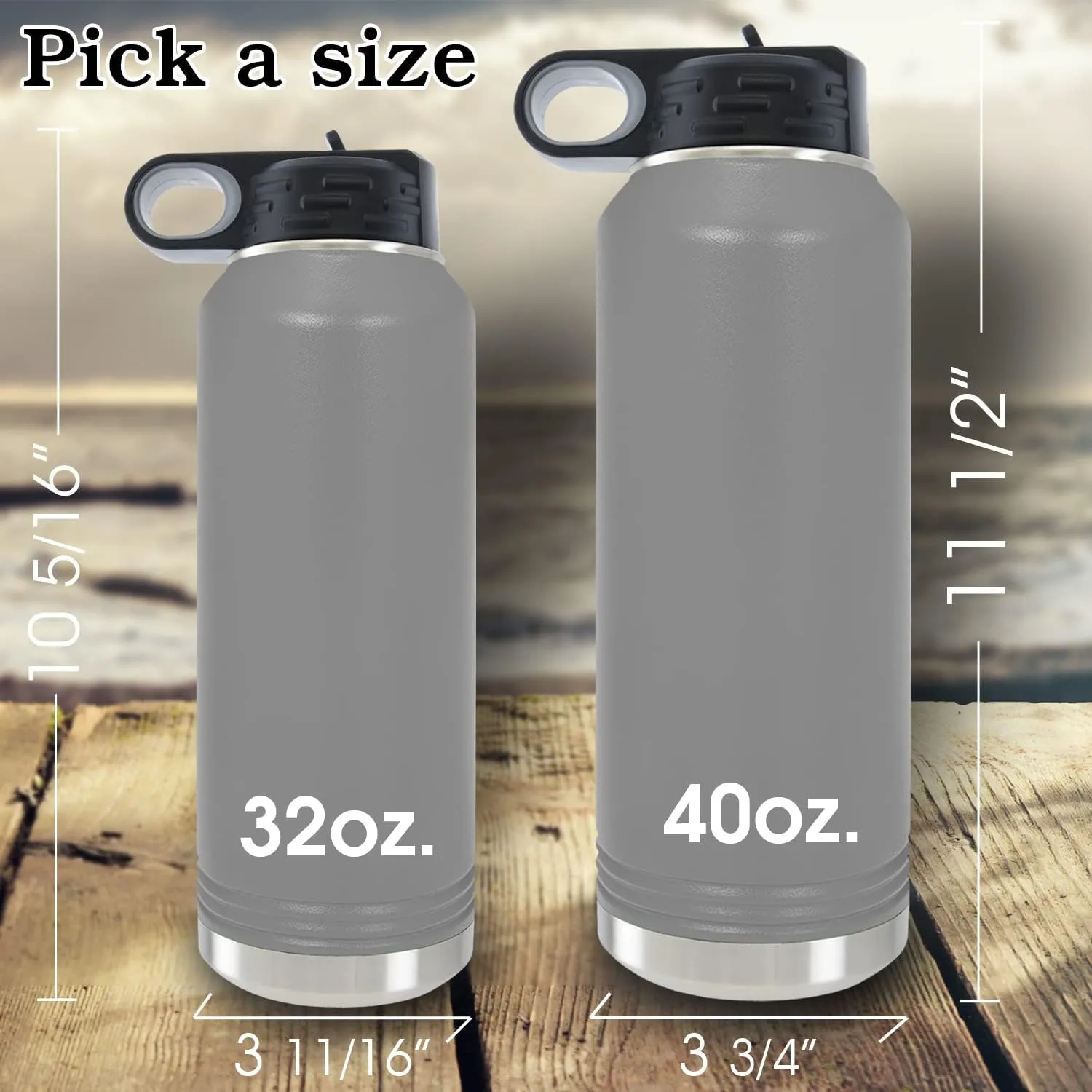 Personalized Water Bottles 40oz/32oz with Flip-Top Lid and Straw, Custom Vacuum Insulated Water Flask, Stainless Steel Sports Double Wall Thermos, Name and Text Engraved in USA by iProductsUS (Gray)