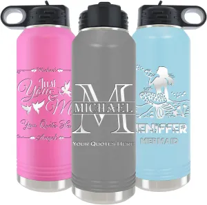 Personalized Water Bottles 40oz/32oz with Flip-Top Lid and Straw, Custom Vacuum Insulated Water Flask, Stainless Steel Sports Double Wall Thermos, Name and Text Engraved in USA by iProductsUS (Gray)