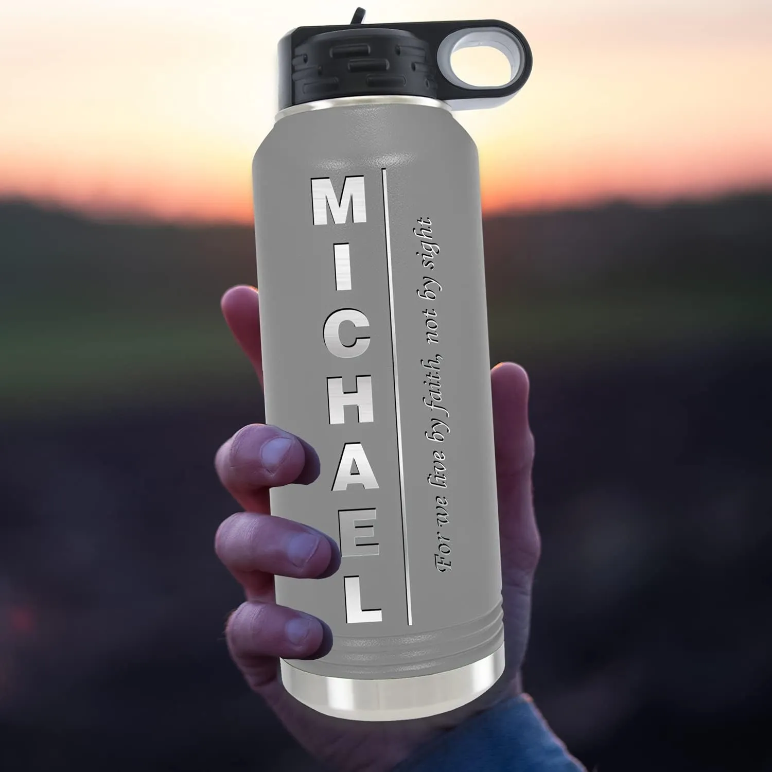 Personalized Water Bottles 40oz/32oz with Flip-Top Lid and Straw, Custom Vacuum Insulated Water Flask, Stainless Steel Sports Double Wall Thermos, Name and Text Engraved in USA by iProductsUS (Gray)