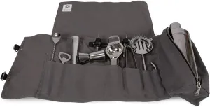 PICNIC TIME Barkeep Bar Tool Roll Up Kit, Professional Bartender Set, Travel Bar Set, (Gray with Black Accents)