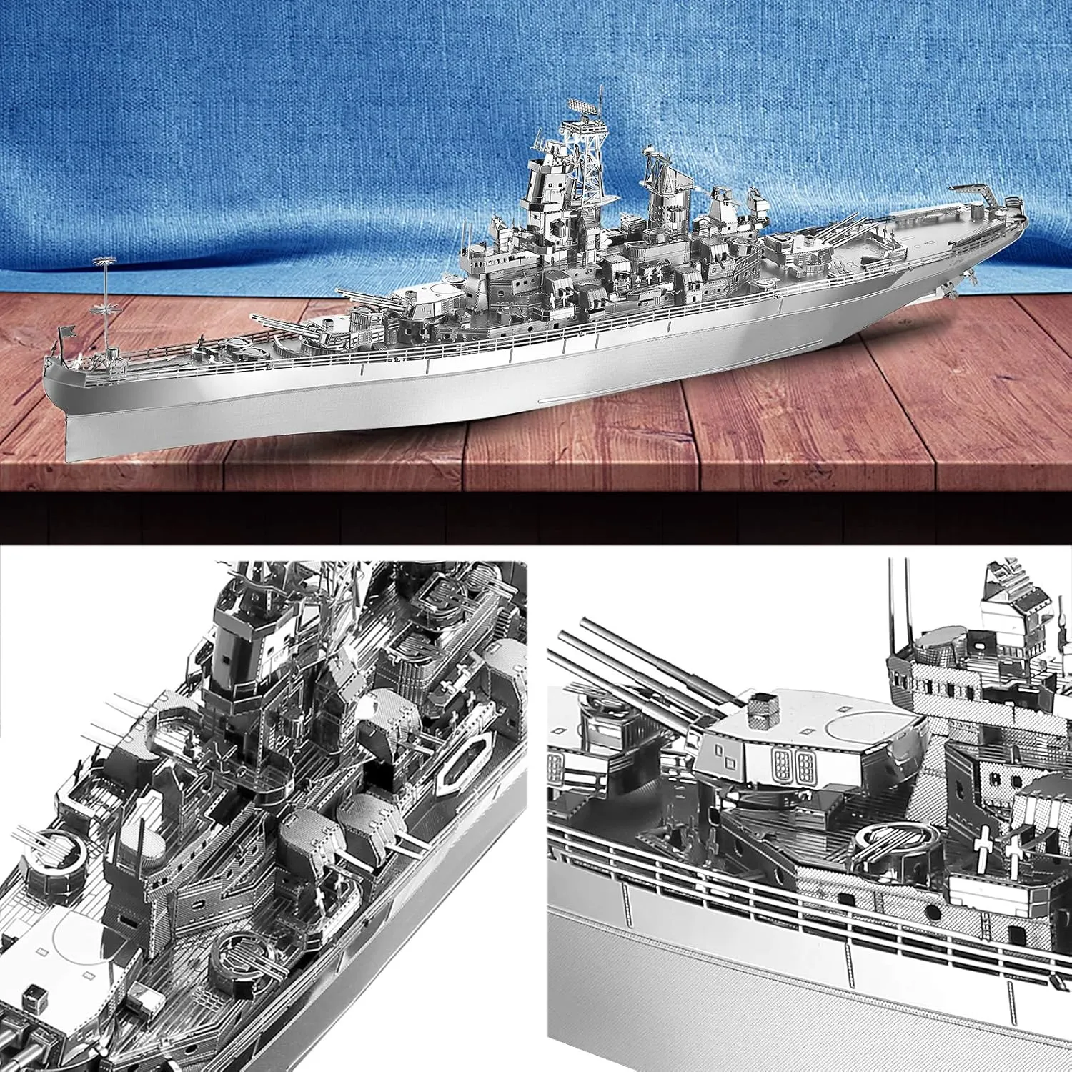 Piececool 3D Puzzles for Adults, USS Missouri Battleship Metal Model Kits, DIY 3D Metal Puzzle for Teenagers Students Stress Relief, Aircraft Carrier Toy Gift for Boys Men, 155 Pcs