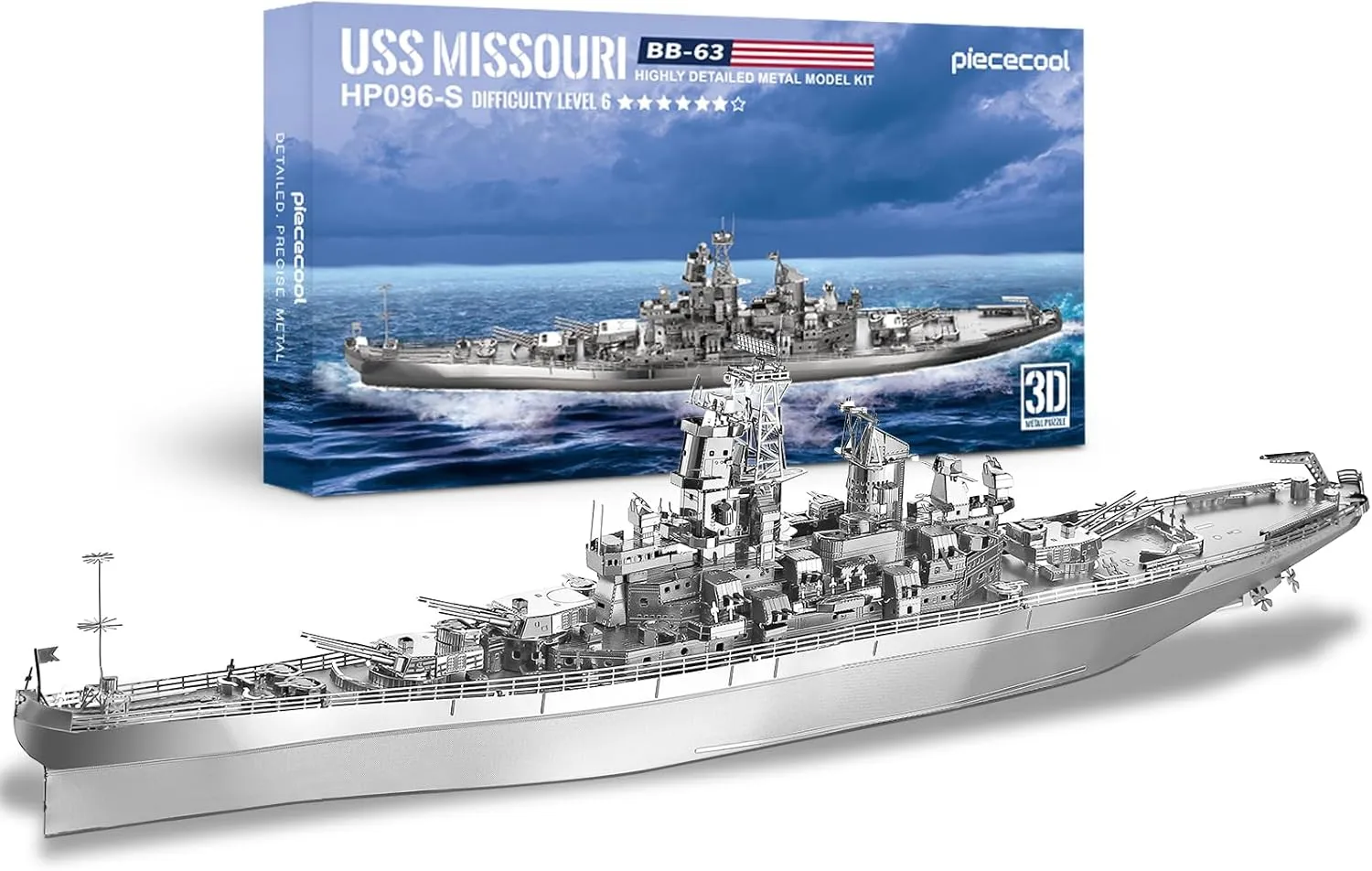 Piececool 3D Puzzles for Adults, USS Missouri Battleship Metal Model Kits, DIY 3D Metal Puzzle for Teenagers Students Stress Relief, Aircraft Carrier Toy Gift for Boys Men, 155 Pcs