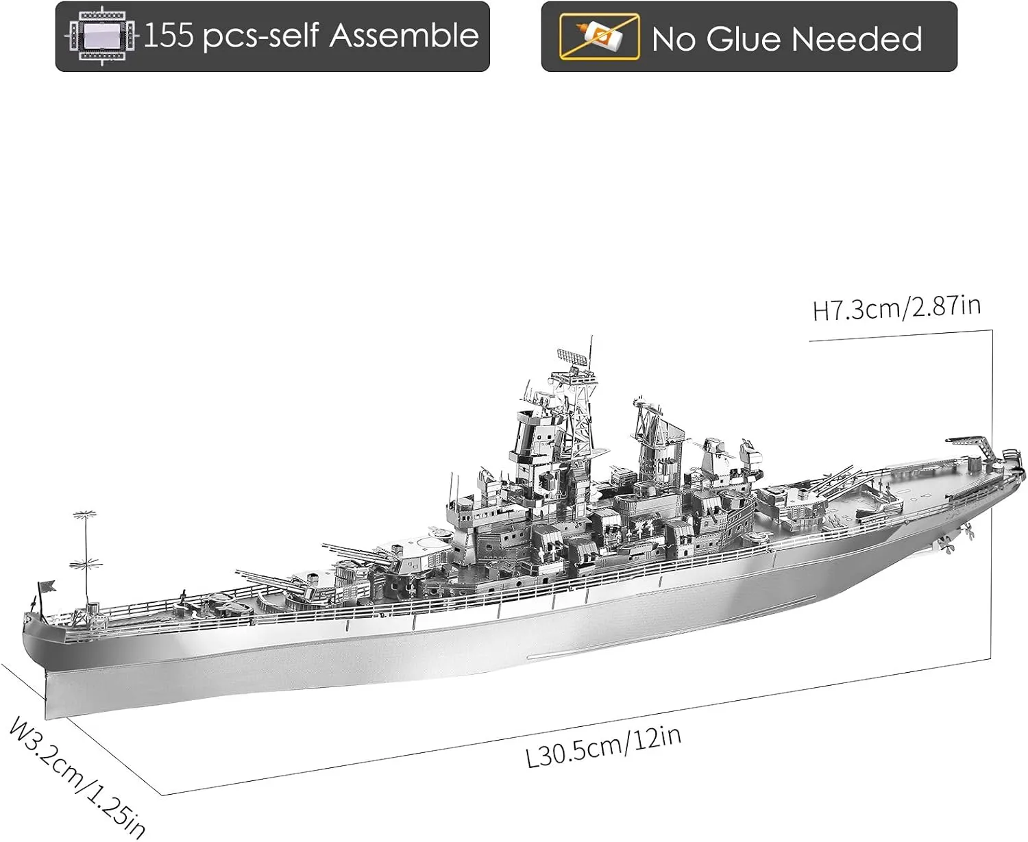 Piececool 3D Puzzles for Adults, USS Missouri Battleship Metal Model Kits, DIY 3D Metal Puzzle for Teenagers Students Stress Relief, Aircraft Carrier Toy Gift for Boys Men, 155 Pcs