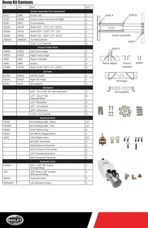 Pierce 5 Ton Dump Kit Flat Bed PO46-5MK: 4 x 14 Cylinder, 37,690 Lbs. Column Load, 150 AMP Breaker, 12 V DC, Scissor Measurement: 36” L X 11 1/2” H, 250219 (Bed NOT Included)
