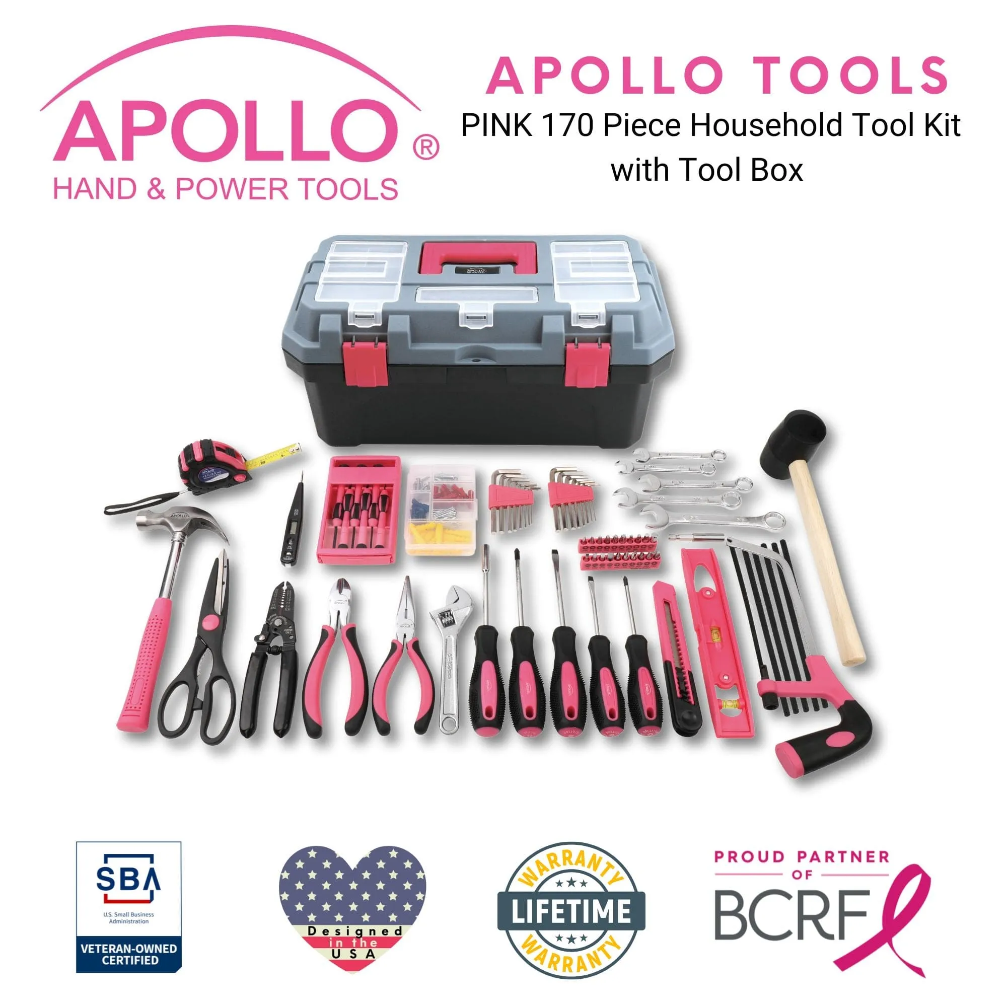 Pink 170 Piece Household Tool Kit with New and Improved Tool Box - DT7103P