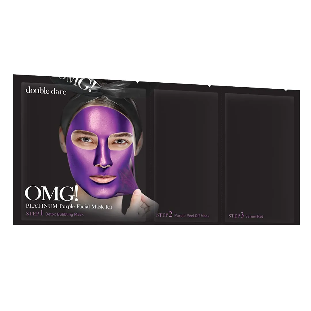 Platinum Purple 3-in-1 Facial Mask Kit Detoxify Revitalize Antioxidant Moisturizer with Blueberry, Blackberry and Collagen (5 Pieces)