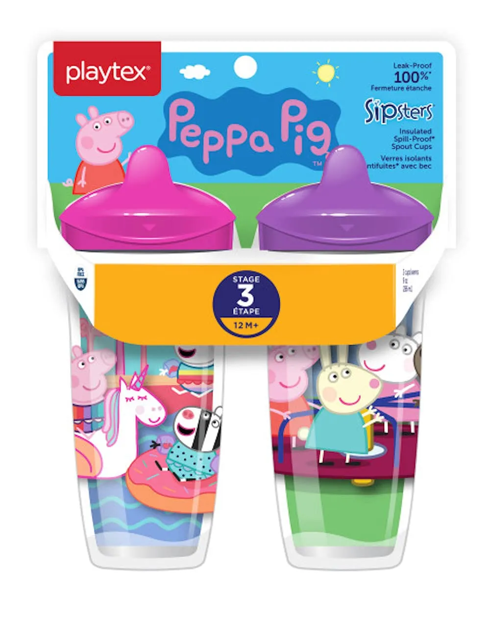 Playtex Sipsters Stage 3 Peppa Pig Spill-Proof, Leak-Proof, Break-Proof Insulated Toddler Spout Cups for Girls - 9 Ounce - 2 Count