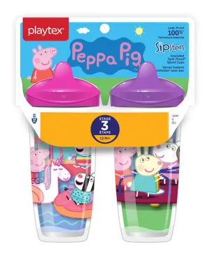 Playtex Sipsters Stage 3 Peppa Pig Spill-Proof, Leak-Proof, Break-Proof Insulated Toddler Spout Cups for Girls - 9 Ounce - 2 Count
