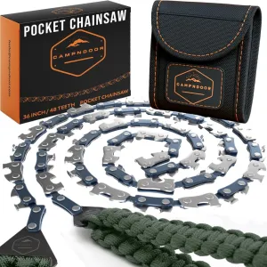 Pocket Chainsaw with Paracord Handles - Army Green 65Mn Heavy Duty Steel Pocket Saw - 48 Teeth Survival Saw - Handy Camping Gear - CAMPNDOOR Bushcraft Survival Gear and Supplies