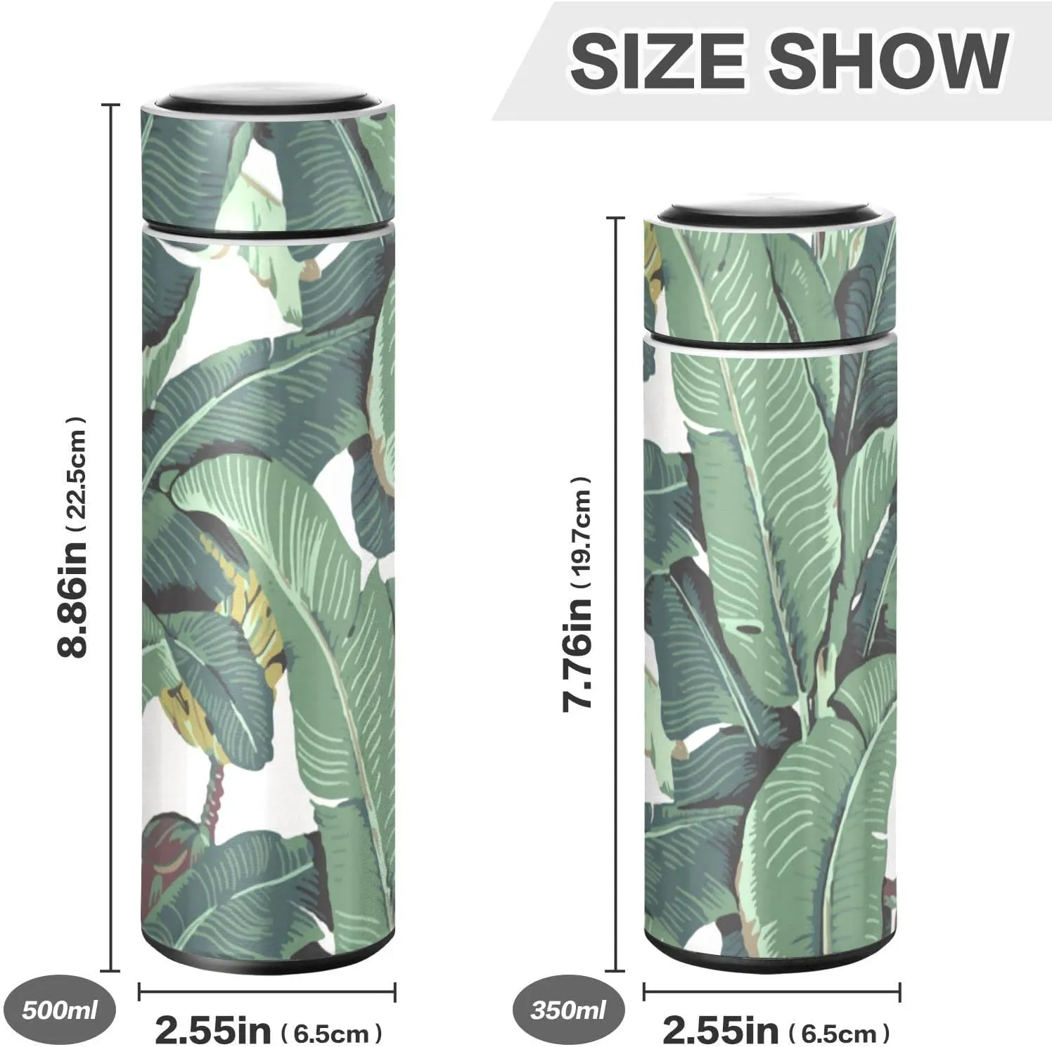 Poeticcity Seamless Old Green Hotel Banana Leaves on White Pattern Tumbler with Lid, BPA-Free Vacuum Insulated Thermal Coffee Mug,Stainless Steel Double Wall Travel Cup Water Bottle 11.8 oz