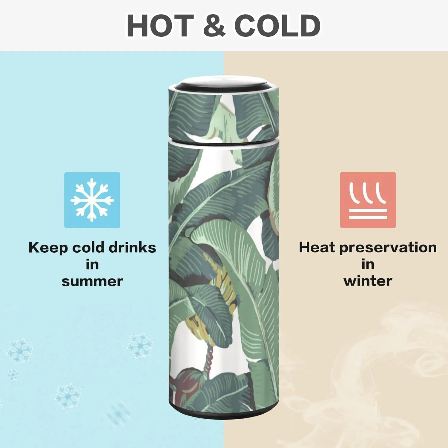 Poeticcity Seamless Old Green Hotel Banana Leaves on White Pattern Tumbler with Lid, BPA-Free Vacuum Insulated Thermal Coffee Mug,Stainless Steel Double Wall Travel Cup Water Bottle 11.8 oz