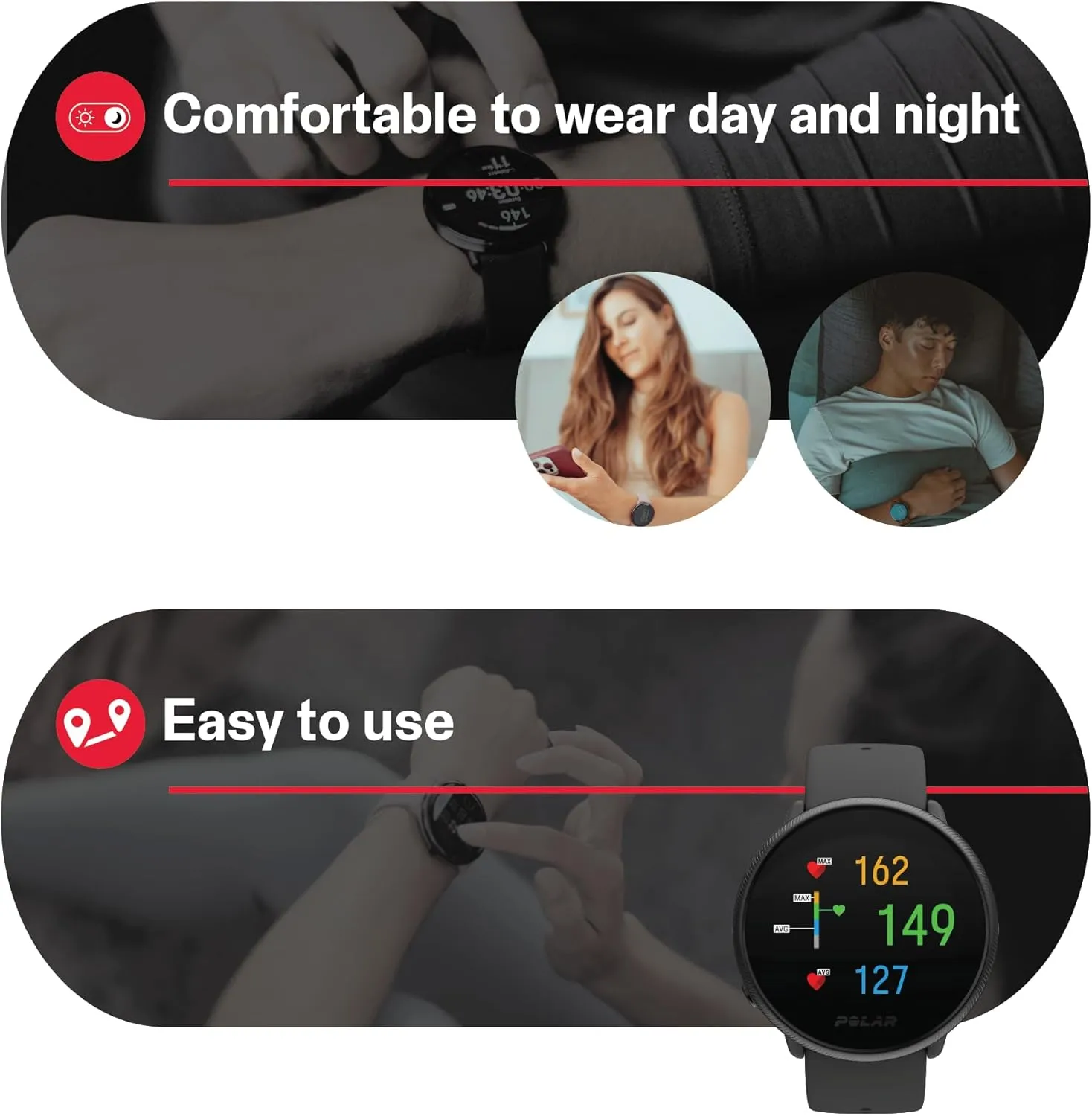 POLAR Ignite 2 Series Water Resistant Smartwatch with GPS, Heart Rate Monitoring, Sleep Analysis and Personalized Fitness Tracking, S-L, for Men or Women, Black
