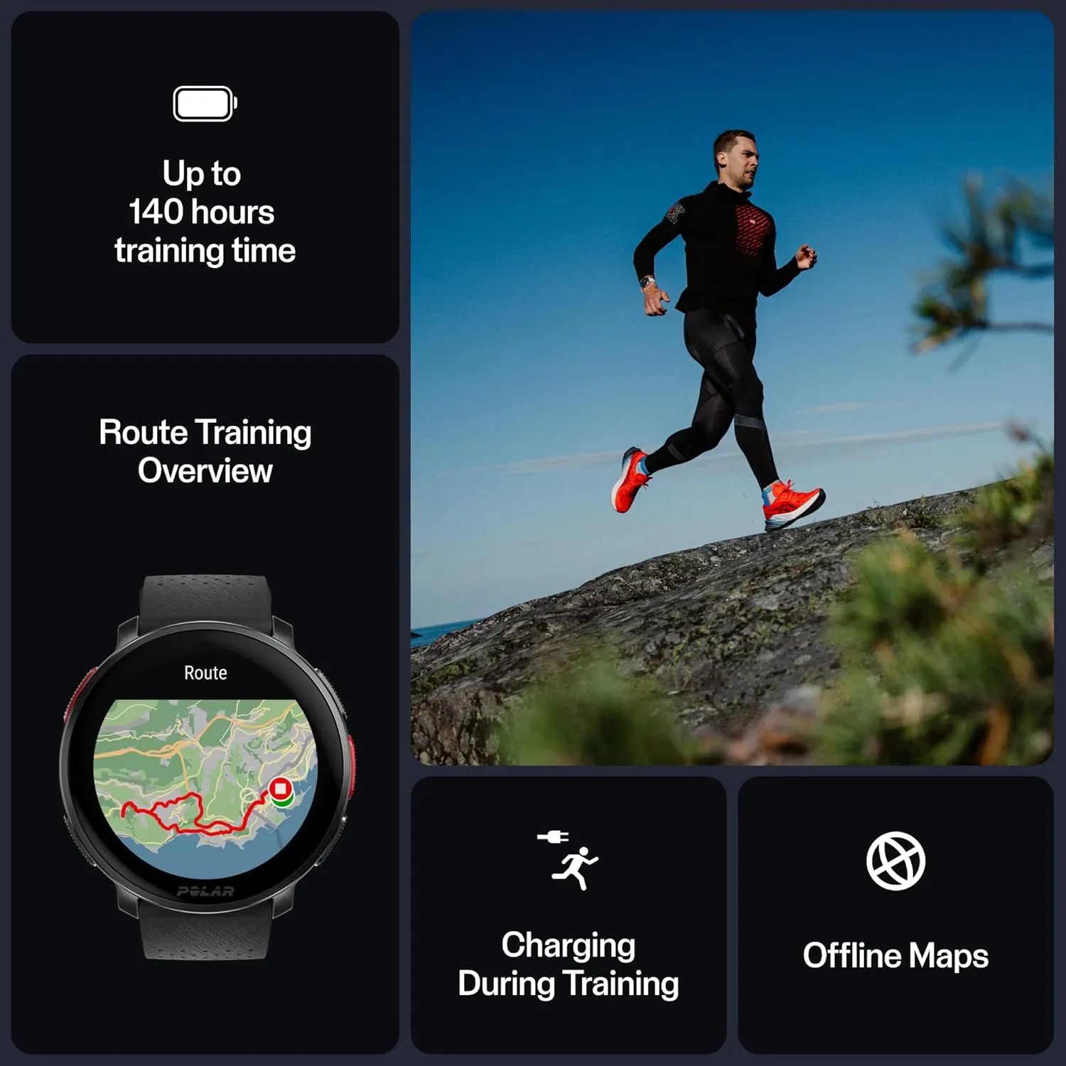 POLAR Sport Watch with GPS, Heart Rate Monitor, and Extended Battery Life, SmartWatch for Men and Women, Offline Maps, Running, Triathlon Watch