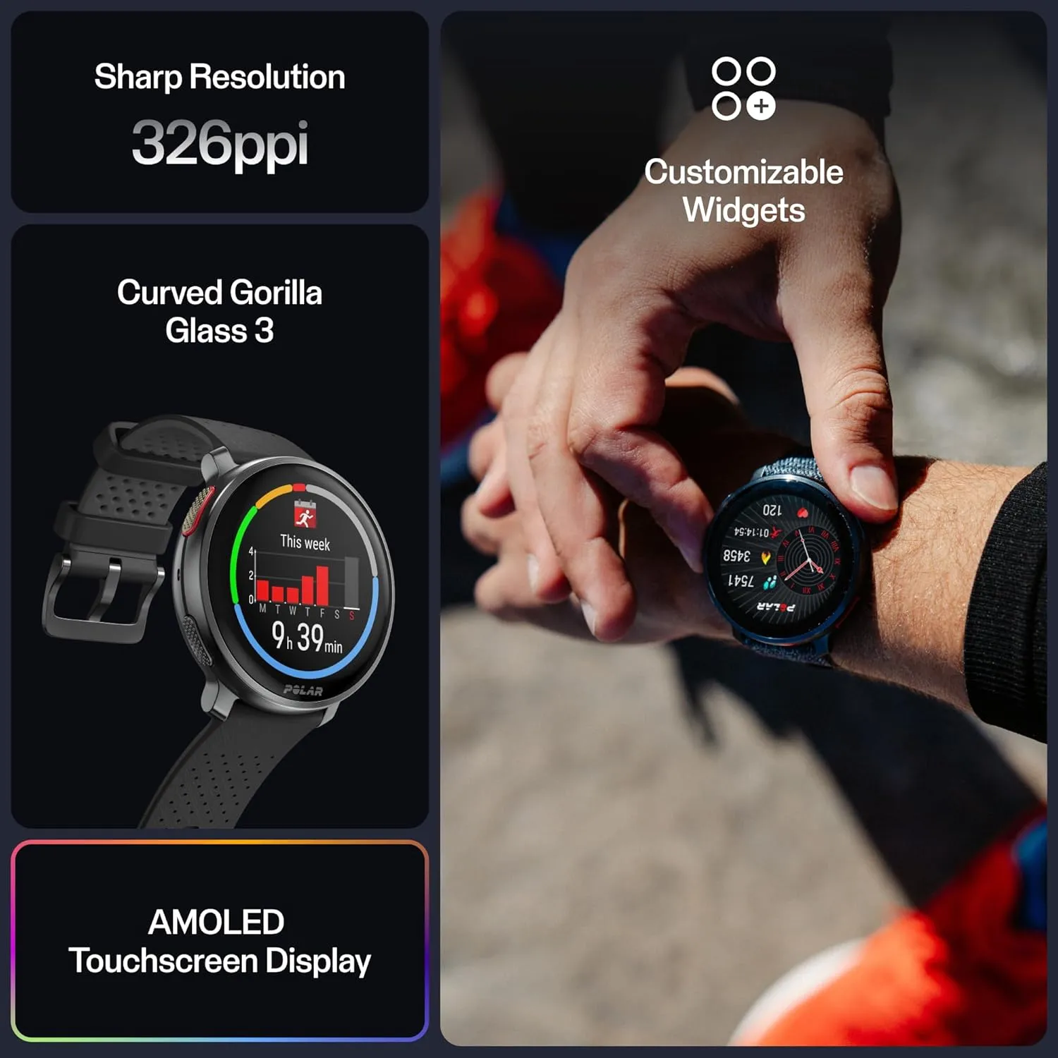 POLAR Sport Watch with GPS, Heart Rate Monitor, and Extended Battery Life, SmartWatch for Men and Women, Offline Maps, Running, Triathlon Watch