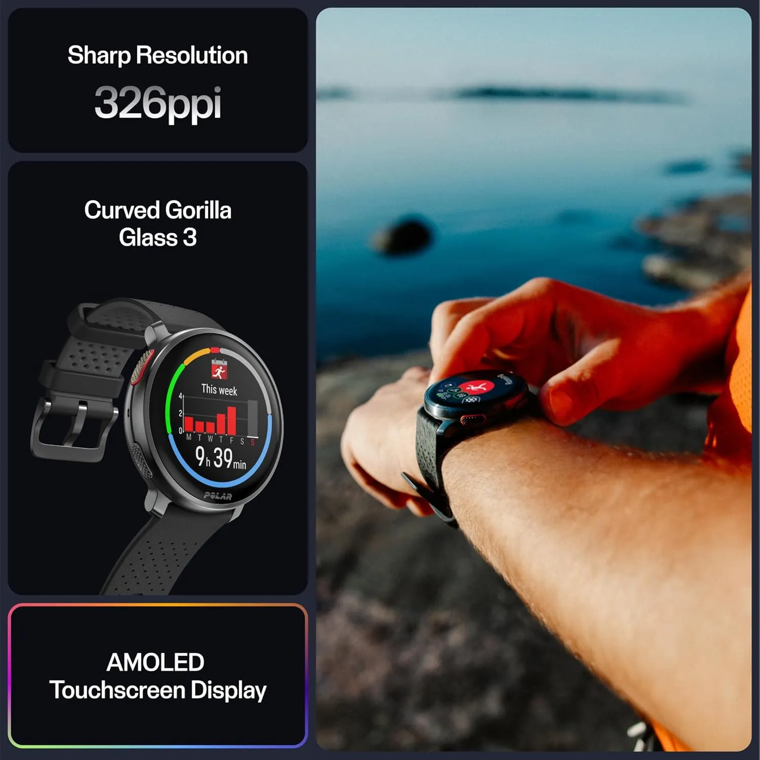 POLAR Sport Watch with GPS, Heart Rate Monitor, and Extended Battery Life, SmartWatch for Men and Women, Offline Maps, Running, Triathlon Watch