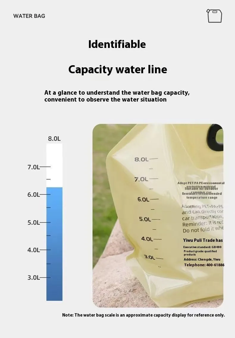 Portable Camping Water Bag, Foldable Triangle Design with Rotary Control Spout,for camping trekking backpack emergencies, no leak water bottle, 8L/281oz (Green 6 piece)