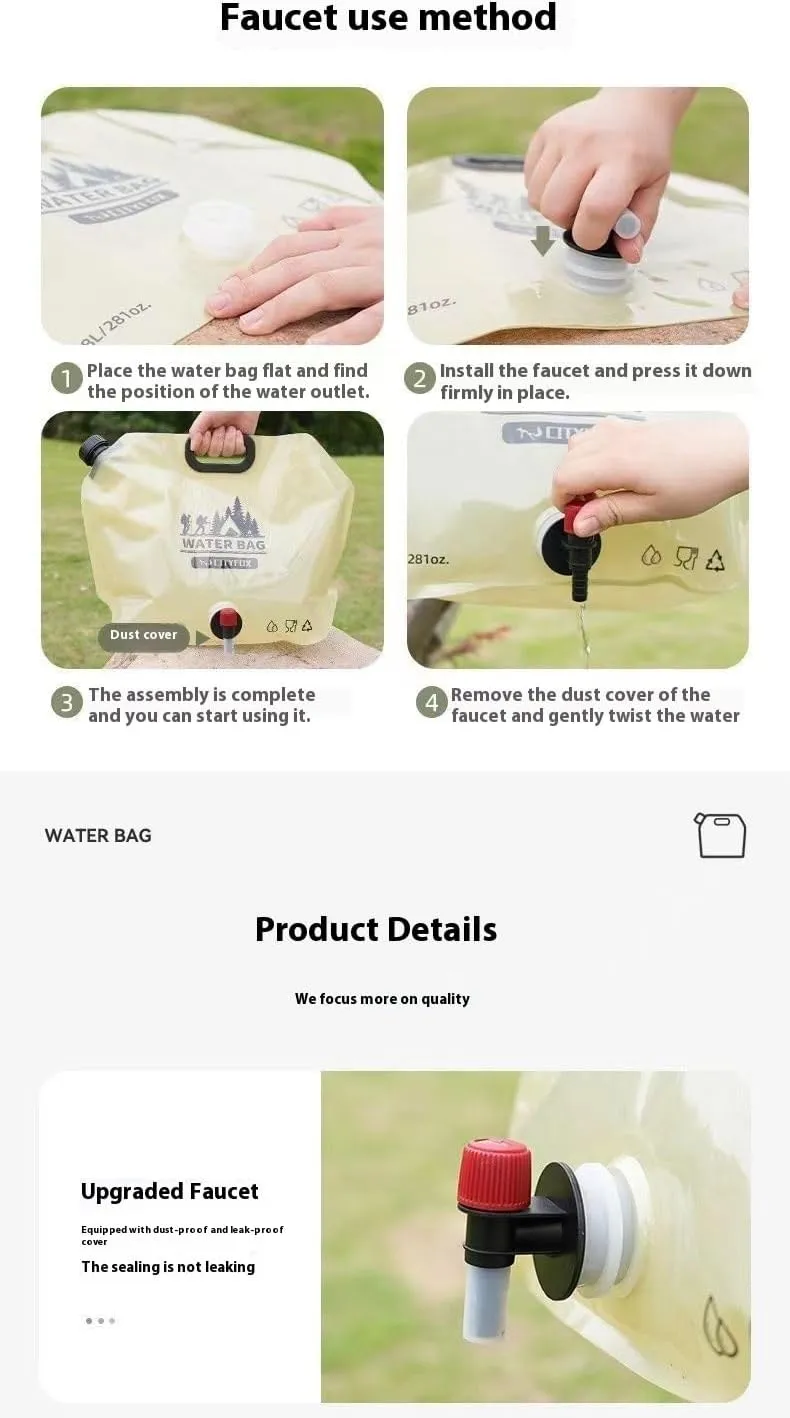 Portable Camping Water Bag, Foldable Triangle Design with Rotary Control Spout,for camping trekking backpack emergencies, no leak water bottle, 8L/281oz (Green 6 piece)
