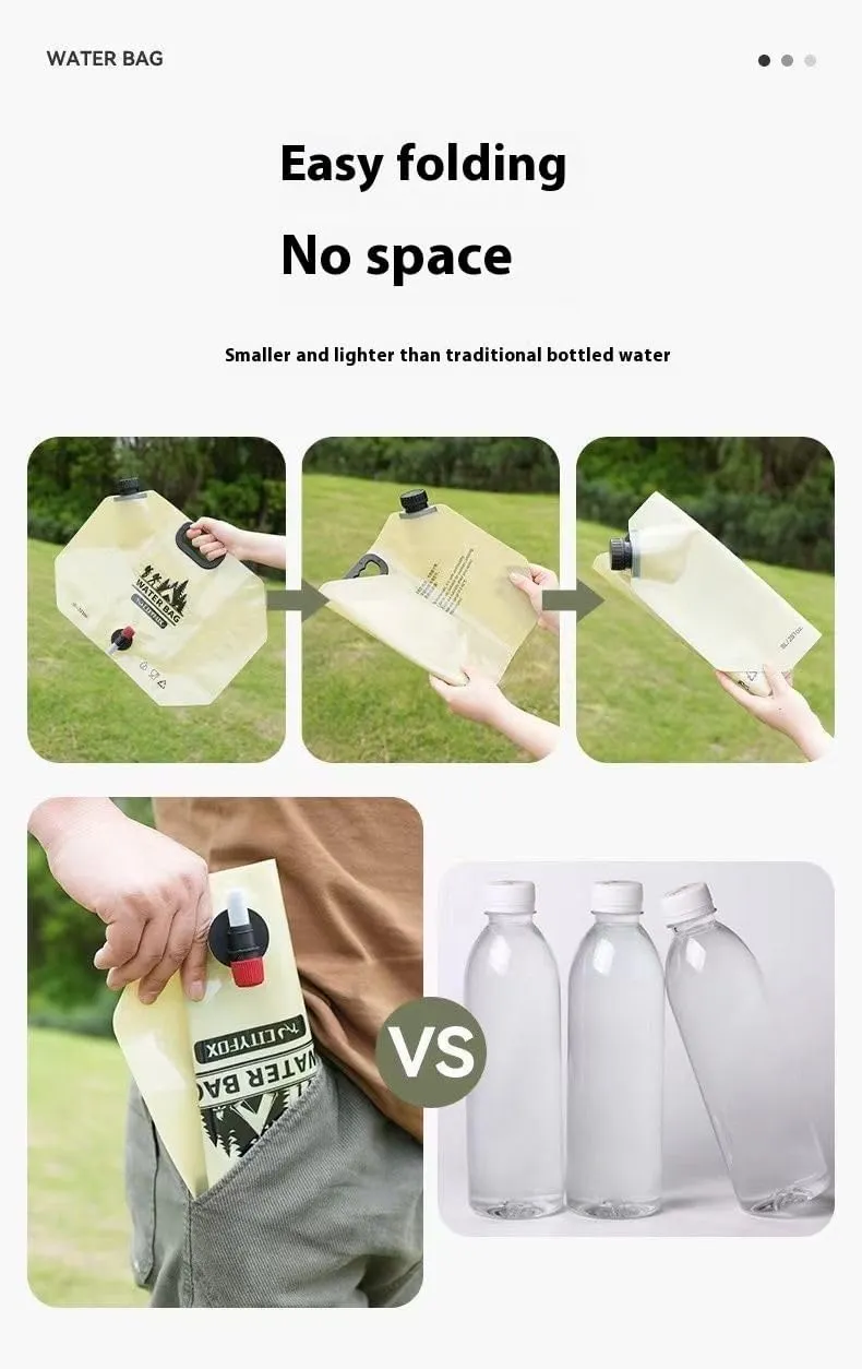 Portable Camping Water Bag, Foldable Triangle Design with Rotary Control Spout,for camping trekking backpack emergencies, no leak water bottle, 8L/281oz (Green 6 piece)