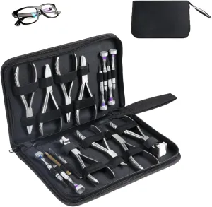 Portable Eyeglass Repair Kit with Storage Bag, 16pcs Optical Eyeglass Pliers Kit, Eyeglass Frame and Nose Pad Adjusting Tools, Rimless Disassembly Glasses Frames Tools for Glasses Repair