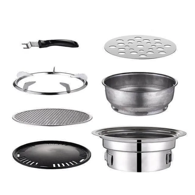 Portable Stainless Steel Charcoal Grill - Korean Style Camping Grill