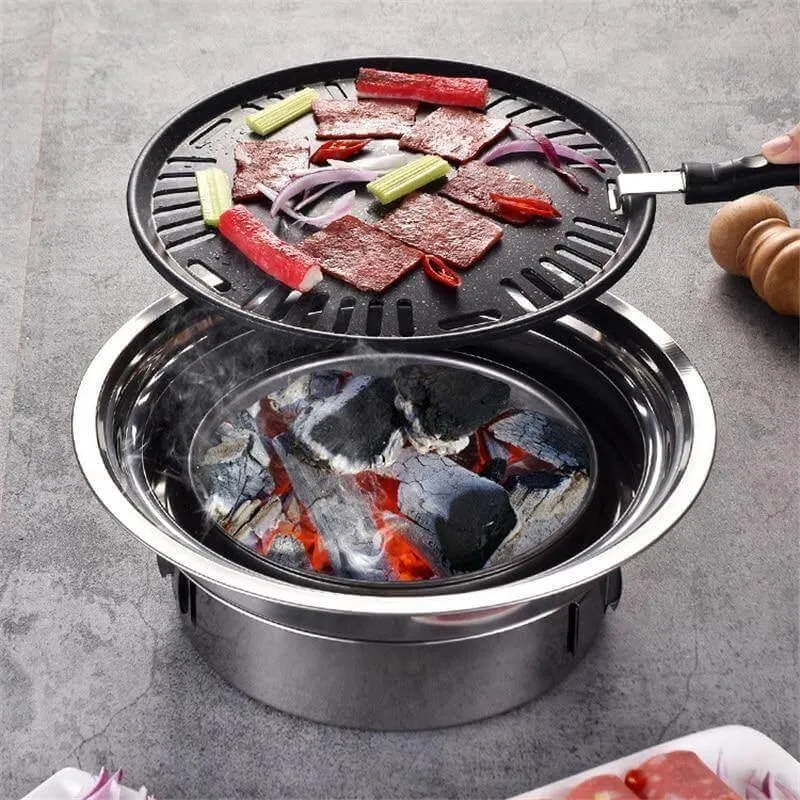 Portable Stainless Steel Charcoal Grill - Korean Style Camping Grill