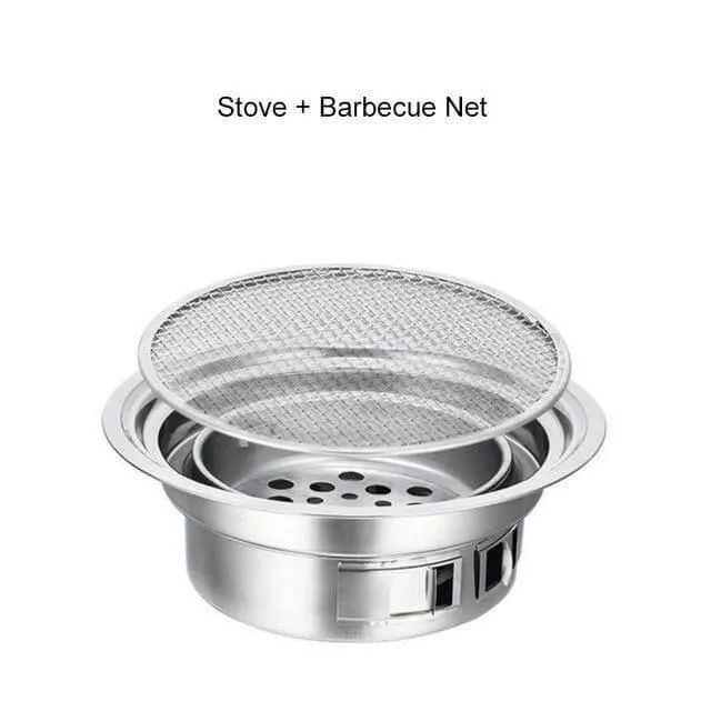 Portable Stainless Steel Charcoal Grill - Korean Style Camping Grill
