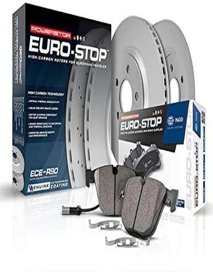 Power Stop ESK7995 Euro-Stop Rear Brake Kit- Coated Brake Rotors & Ceramic Brake Pads For Land Rover Discovery Sport 2015-2017 [Model Specific]